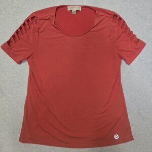 Michael Kors Top Womens M Pink Short Sleeve Ladder Cutout Stretch Top